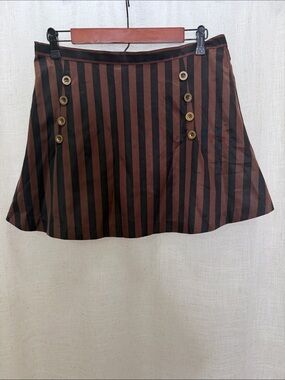 DraculaClothing Striped Ruffle A-Line Mini Skirt in Brown and Black Size X-LG